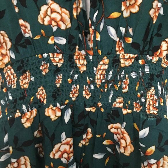 Green with Flowers Romper, Tie on Back, Elastic on Waist - Picture 7 of 7